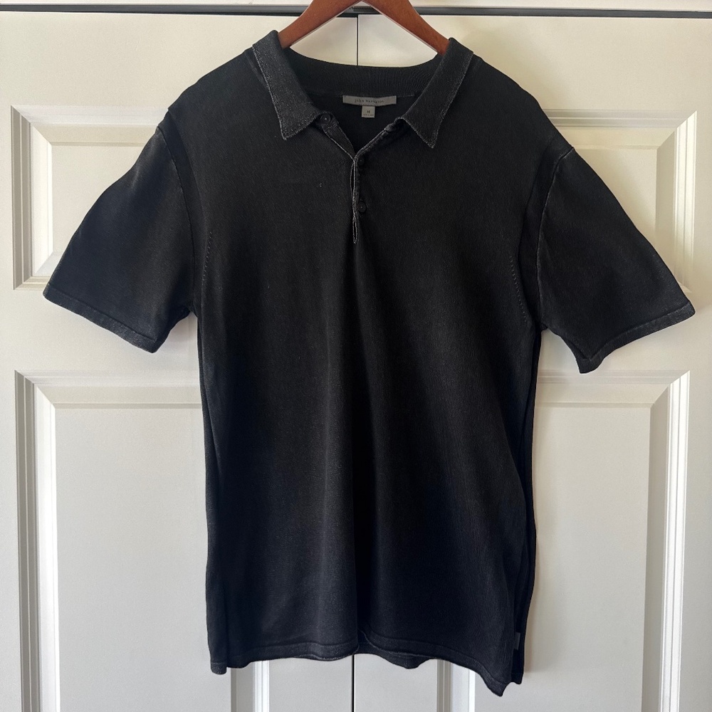 John Varvatos Black Short Sleeve Polo Shirt – Subtle Metallic Finish – Size M